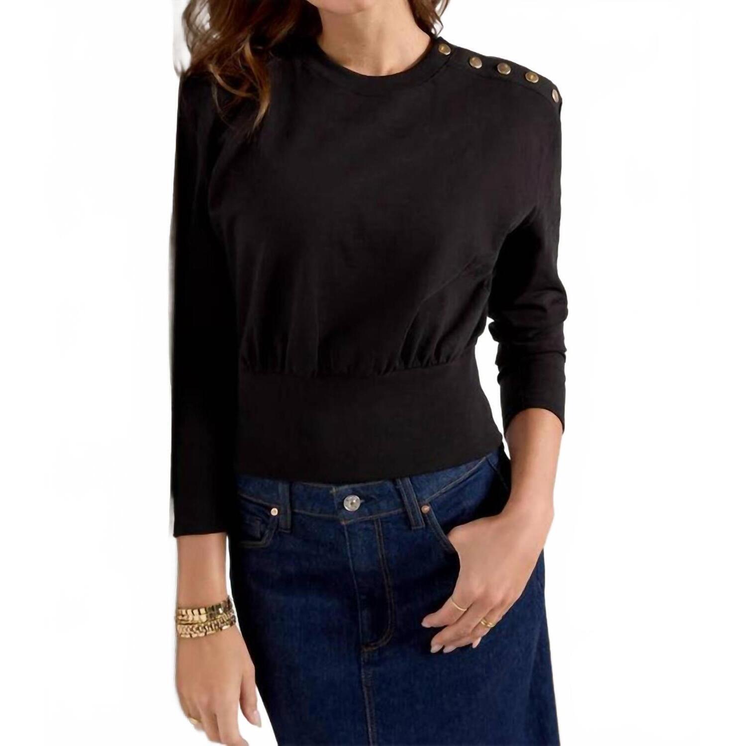 New Nation Ltd Monique Long Sleeve Knit Top In Jet Black